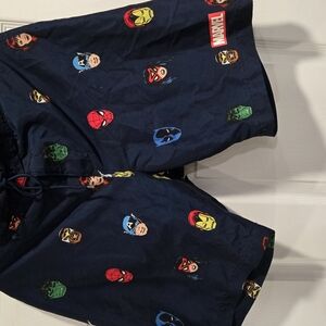 Marvel Men's Swim Trunks - Navy with Superhero Faces‎